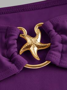 Swim Oasis 1pc Solid Color One-Piece Swimsuit For Women, Suitable For Beach Vacation In Summer - Purple - View 7