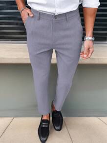 Manfinity Bizformal Fitted Slim Solid Color Minimalist Fashion Ankle-Length Straight-Leg Pants Men Suit And Pants Business Casual Men Pants Men Clothes Pants Men Clothes Men Pants Casual Pants For Men - Baby Blue - View 5