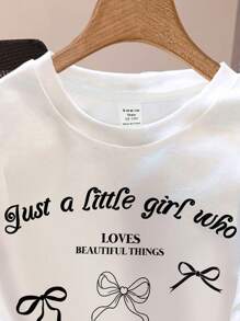 Leap Crew Áo thun dệt kim cỡ lớn đơn giản, họa tiết nơ, thích hợp cho mùa hè dành cho bé gái tuổi teen - trắng - Xem 3