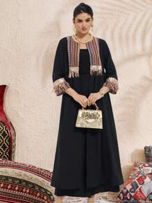 Al Najma 2pcs Women Solid Color Patchwork Simple Jacket & Dress Set