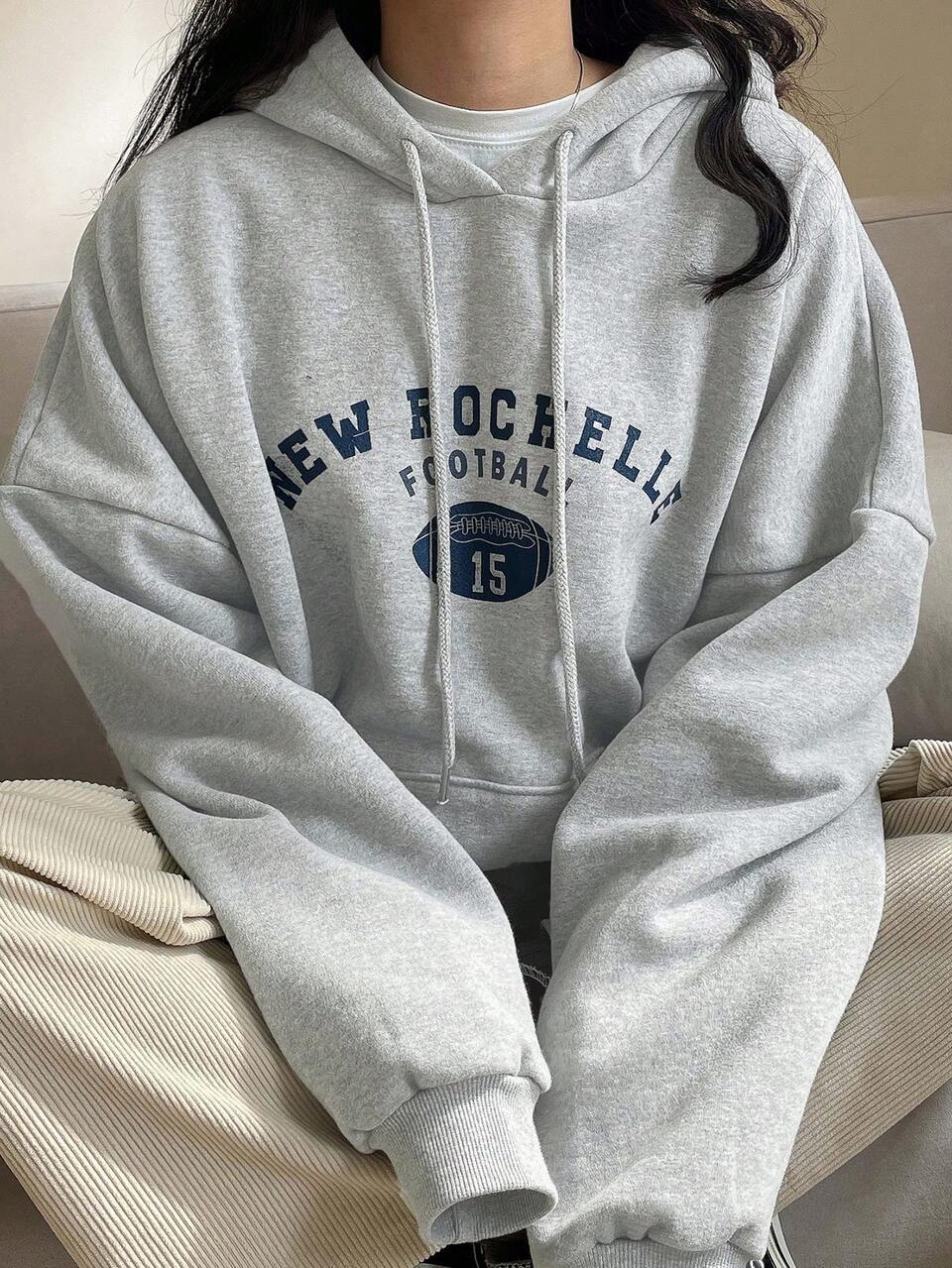 Casual Letter Print Hooded Loose Fleece Sweatshirt Fall,Winter Hoodies