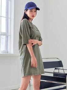 DAZY Slogan Graphic Drop Shoulder Tee Dress Sundress,Casual Women Dresses