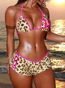 Swim SXY 女士性感两件套豹纹比基尼泳装（带平角裤） - 彩色 - 查看 6