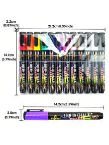 12 支/盒可水洗和湿擦液体粉笔，适用于黑板、白板、LED 玻璃窗、车窗喷漆、荧光广告粉笔 - 彩色 - 查看 2