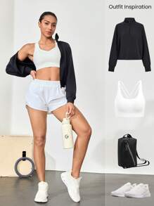 GLOWMODE 2.5 英寸 VitalSwift 超轻吸汗中腰可调节抽绳腰部反光跑步短裤内置防臭内衣后拉链口袋高强度健身跑步训练 - 白色 - 查看 7