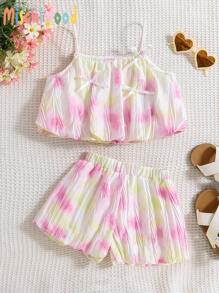 2pcs/Set Girls Tie Dye Print Overall Shorts & Tank Top Sets,Stylish Summer Outfit For Matching Family Vacation,Little Young Girl Clothing Summer Sets - Multicolor - View 3