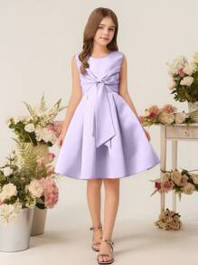 Tween Girl Children Costume Dress, Girls Princess Dress, Elegant Sleeveless Dress, Girls Birthday Party Dress, Flower Girl Wedding Gown With Bow