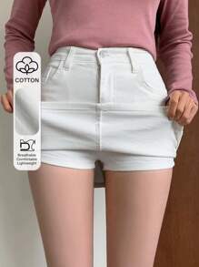 DAZY 女士帶口袋的牛仔裙 - 白色 - 查看 1