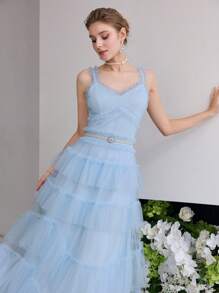 MOTF Soiréza MESH RUFFLE LAYERED COCKTAIL PARTY DRESS - Blue - View 1