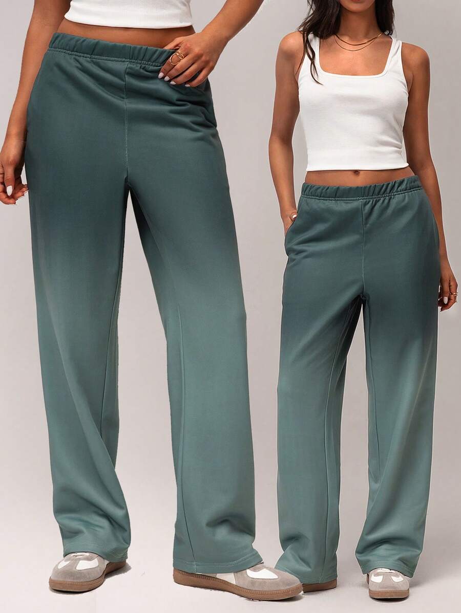 Forever 21 Damen Lässig Farbverlauf Gummizug Taille gerade Bein Jogginghose - Grün - Übersicht 1
