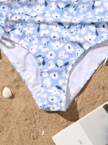 SHEIN Swim 1 szt. damski granatowy elegancki jednoczęściowy kostium kąpielowy z nadrukiem kwiatowym