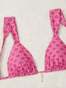 Swim Mod Plus Size Women 2szt. Losowy kwiatowy złoty odpinany pasek Elegancki zestaw strojów kąpielowych na plażę