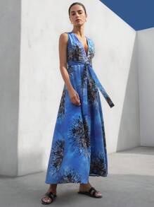 Aveloria Modichic 波西米亚风优雅度假优雅浪漫扎染花朵性感深 V 腰系带无袖连衣裙