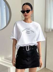DAZY Camiseta de hombros caídos con estampado de letra