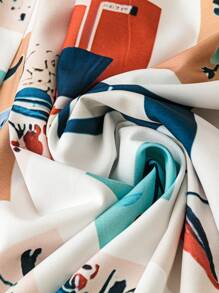 SHEIN LUNE Plus Size Elegant Chic Colorful Print V-Neck Midi Dress With Belt, Slimming Design - Multicolor - View 6