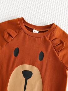 Cozy Pixies Baby Boy 3D Ears Cartoon Bear Pattern Knitted Soft Crewneck Short Sleeve Jumpsuit