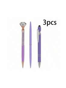 3/6/9 Ballpoint Pens, Metal Crystal Pens, Rhinestones, Liquid Glitter Pens, Black Ink Writing, Cute Pens, Office Supplies Back To School - Purple - View 6
