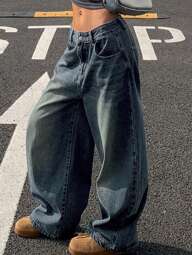 DAZY Vintage Loose Street Wash Faded Szerokie Nogawki Damskie Baggy Jeans Y2k