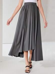 Modelyn Women Casual Commuting Solid Color Pleated Asymmetric Hem Skirt Summer For Women Airport For Women Old Money Style Women Skirt