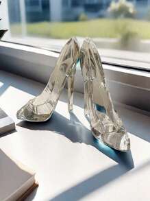 SHEIN 1/2 piezas Adornos de cristal acrílico con forma de zapato de tacón alto como regalo de cumpleaños, decoración del hogar, manualidades, figuras de boda, decoraciones en miniatura, suministros para fiestas, decoración navideña