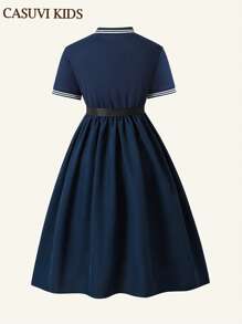 SHEIN Teen Girls' Casual Dress, Elegant Dress For Campus, Fashionable & Vintage Style Suitable For Spring/Summer Daily Wear Without Belt
