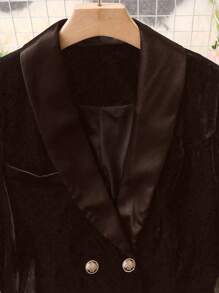 SHEIN Unity Satin & Velvet Patchwork Long Casual Blazer For Autumn And Winter Fall Cloth For Women - Brown - View 3