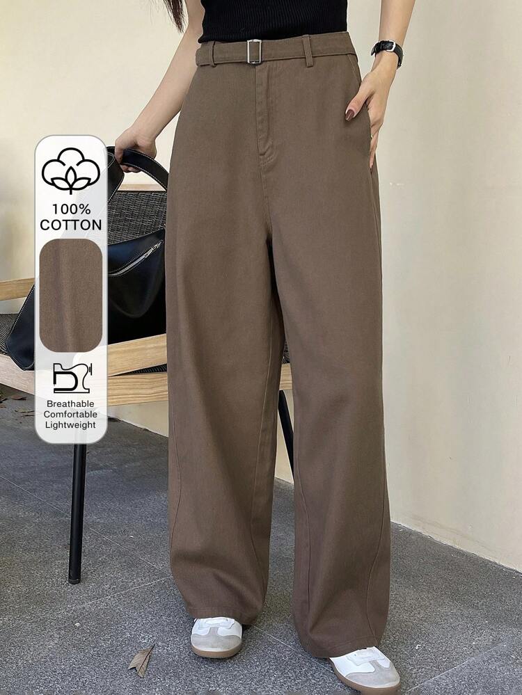 Women Casual Solid Color Waistband Pocket Pants