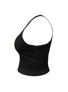 INAWLY Women's Summer Casual Solid Color Tight Camisole - Black - View 4
