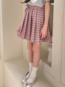 DAZY Tween Girl Plaid Pleated A-Line Skirt, Spring/Summer - Pink - View 6