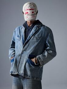 NEON BLANC Men's Street Fashion Long Sleeve Pocket Single Button Denim Jacket, For Fall Winter