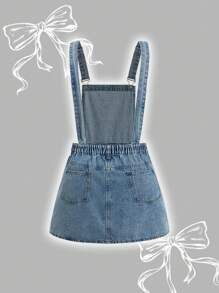 SHEIN MOD Plus Size Denim Dress Casual Suspender Dress Blue Bowknot Sweet Summer Dress - Light Wash - View 2