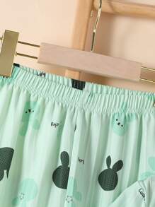 2pcs Girls Pink Rabbit Graphic Print Top & Pants Casual Homewear Set - Green - View 4