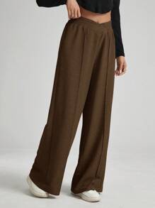 SHEIN Tall CURVE Plus Size Women's Autumn Fall Women Clothes Business Casual Women New Fashion Casual Commuting Texture Fabric Solid Black Wide-Leg Pants, Trousers, Pocket Pocket Dress Pants. Casual Pants,Cargo Women Pants,Baggy Women Pants,Women Dress Pants,Fall Pants