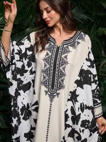 Al Najma Bata turca y abaya tradicional árabe para mujer, vestido kaftan y jalabiya, modesto - Blanco y Negro - Ver 4