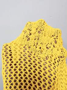 Breezaya Casual Solid Color Hollow Out Knit Tie Front Cardigan Fall Winter Cloth For Women - Yellow - View 7