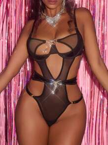 Set de 2 piezas Mono con aros para mujer para festivales de música sexy