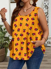 EMERY ROSE 加大码宽松热带碎花褶饰宽肩带背心，适合春夏季 - 彩色 - 查看 1