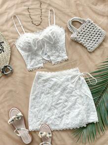 Soleia Bohemian ,Boho, Romantic Floral ,Vacation, Floral 4th Of July Clothes Summer Two Pieces Set Rave Outfits Festival Festival New Years Eve Outfits/Coquette Outfitcold Weather Outfits/Ice Skating Outfitidate Night Outfit Vacation Outfits Woman Women's Resort Style Floral Embroidery Cami Top & Mini Skirt, Multi-Occasion, Matching Sets, Two Pieces Summer Beach Vacation Outfit Set