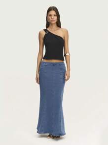 Nöista Mermaid Denim Skirt Long Length Zipper On The Back. Spring Summer - Dark Wash - View 1
