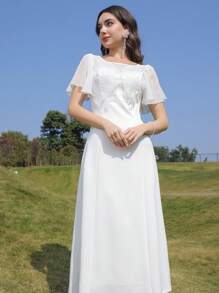 Modelyn Vestido largo de mujer elegante y romántico de gasa blanco con mariposas