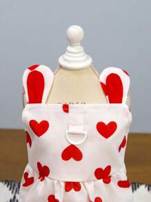 PETSIN 可爱兔耳装饰轻便透气宠物连衣裙，带心形印花，红色，适合春夏季 - 紅色 - 查看 3