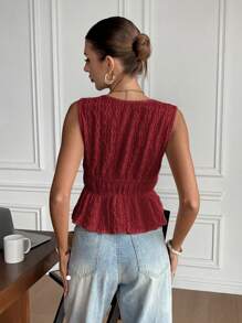 Serisse Áo ba lỗ dây buộc họa tiết trơn đơn giản dành cho nữ - Màu Đỏ Sâu - Xem 2