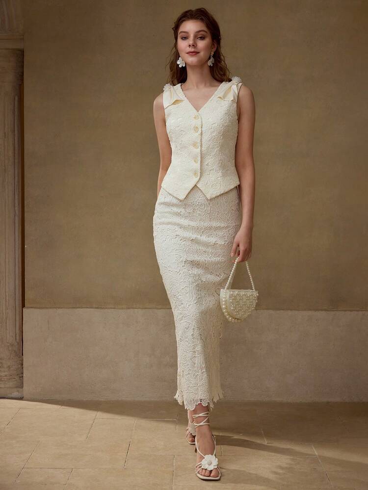 Weste mit Spitze-Schleife Dekor