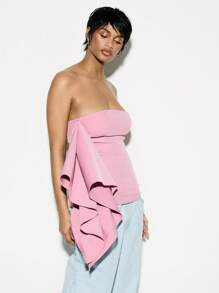KIZN Top con detalle de volantes sin tirantes tipo bandeau, elegante para ocasiones de fiesta de noche, verano, formal, con estructura de estilo corsé ajustado para mujer