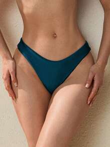 SHEIN Swim Bộ đồ bơi 3 món cho nữ, thiết kế đáy đơn giản màu xanh dương nhạt, nhiều lựa chọn phù hợp - Màu xanh ngọc - Xem 4