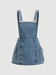 SHEIN MOD Plus Size Denim Dress Casual Suspender Dress Blue Bowknot Sweet Summer Dress - Light Wash - View 6