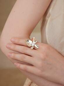 MOTF PREMIUM Anillo abierto con adorno floral de piedras strass - Dorado - Ver 2