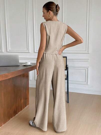 Siren Gaze Women's Casual Commuter Vest & Pants Suit,Business Casual Woman In Fall/Winter Brown