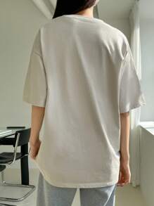 DAZY Camiseta de manga caída con gráfico de dibujos animados para el verano - Caqui - Ver 5