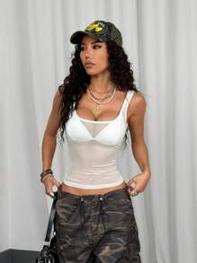 StreetHx 女士修身半透明夏季背心 - 白色 - 查看 1